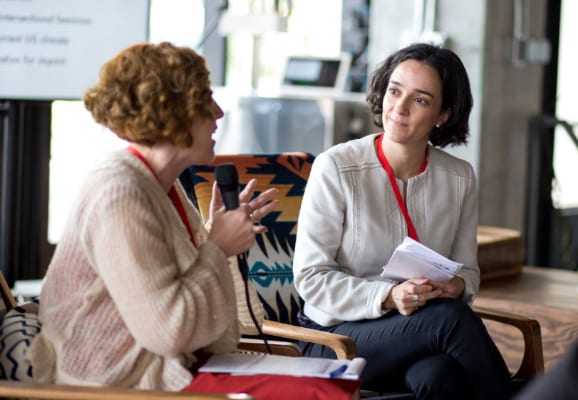 Women with microphone talking