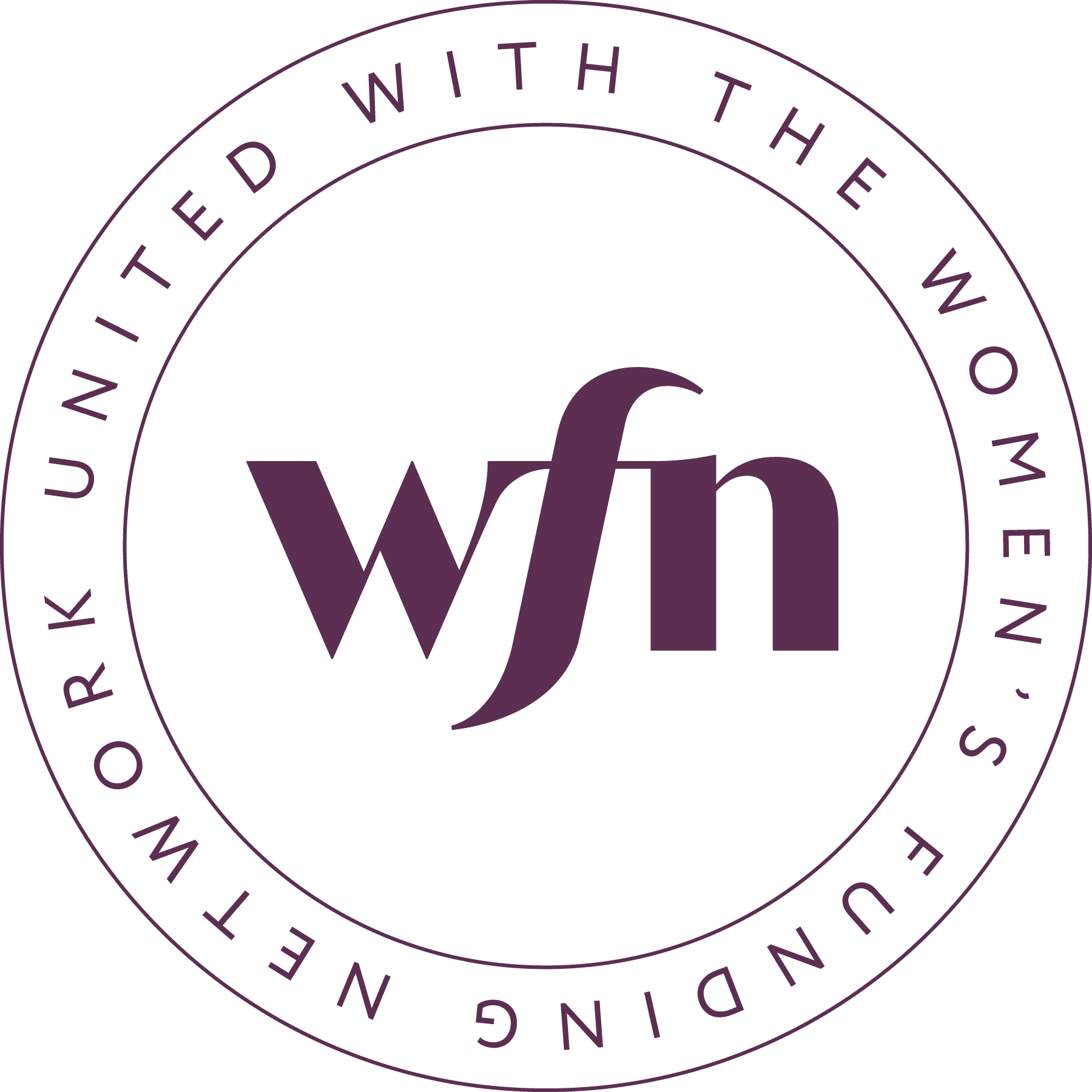 WFN member badge with WFN centered and the words "united with women's funding network" circling