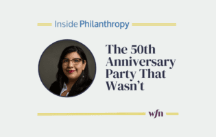 The 50th anniversary that wasn't with Inside Philanthropy logo and headshot of Elizabeth Barajas-Roman