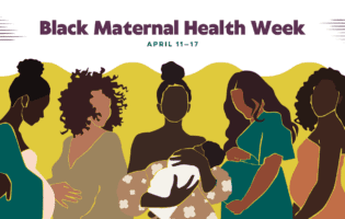 Black Maternal Health Week graphic showing illustrations of five Black pregnant women