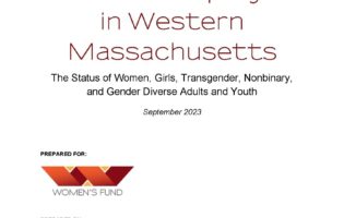 Womens Fund of Western Massachusetts Gender Equity Report cover page with white background and title text in maroon