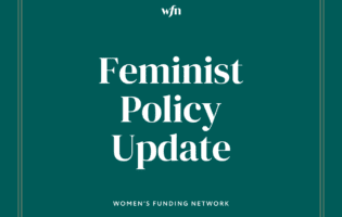 Graphic with green background and white text reading Feminist Policy Update